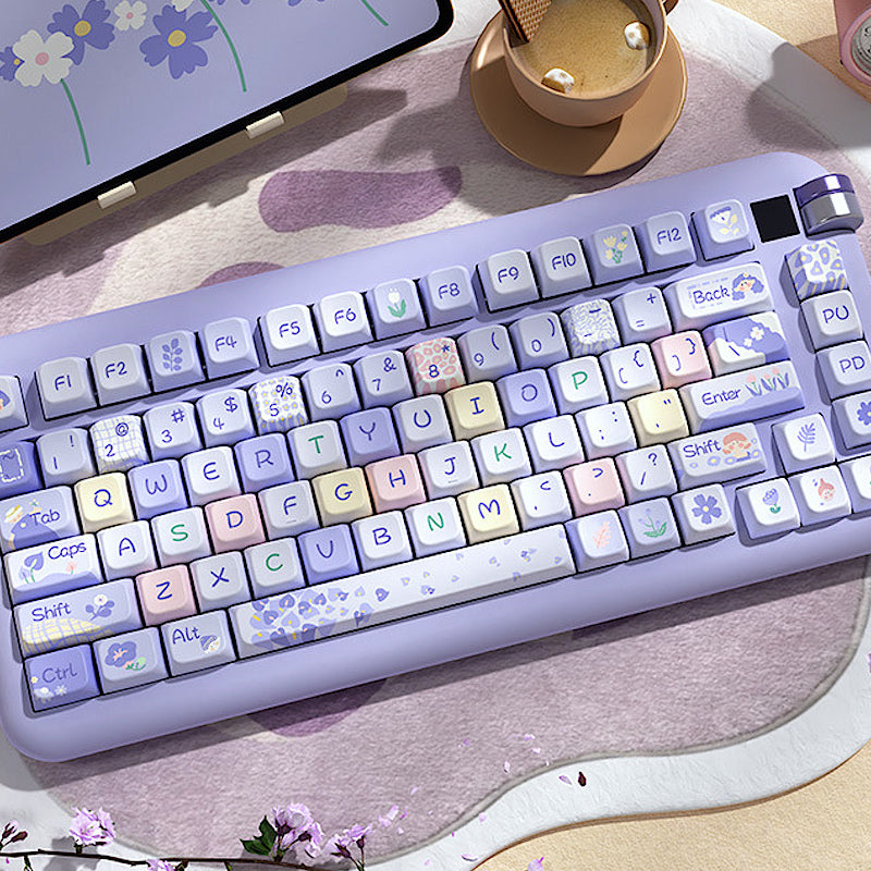 Limited Edition Floral Girl Themed Keycaps Set, Purple MDA Keycaps for Mechanical Keyboard