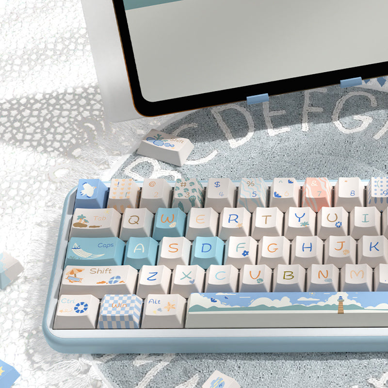 Limited Edition Beach Summer Themed Keycaps Set, Cute Coastal Cherry Keycaps for Mechanical Keyboard
