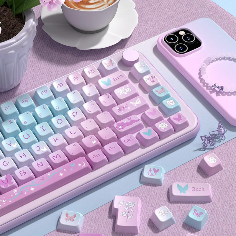 Limited Edition Dreamy Purple Butterfly Themed Keycaps Set, Cute Aesthetic MDA/Cherry Keycaps for Mechanical Keyboard