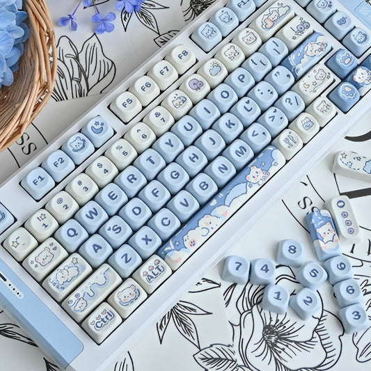 Kawaii Ice Cream Bear Keycaps Set, Cute Cartoon MOA Keycaps for Mechanical Keyboard