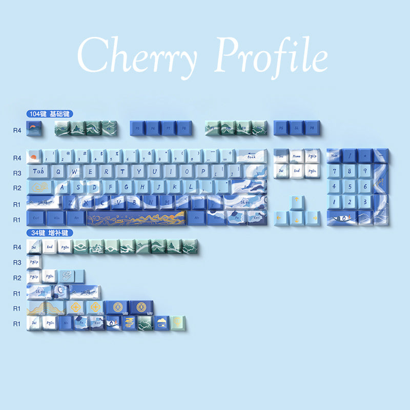 Limited Edition Lake and Mountain Scenery Keycaps Set, Aesthetic Landscape Themed Cherry Keycaps for Mechanical Keyboard
