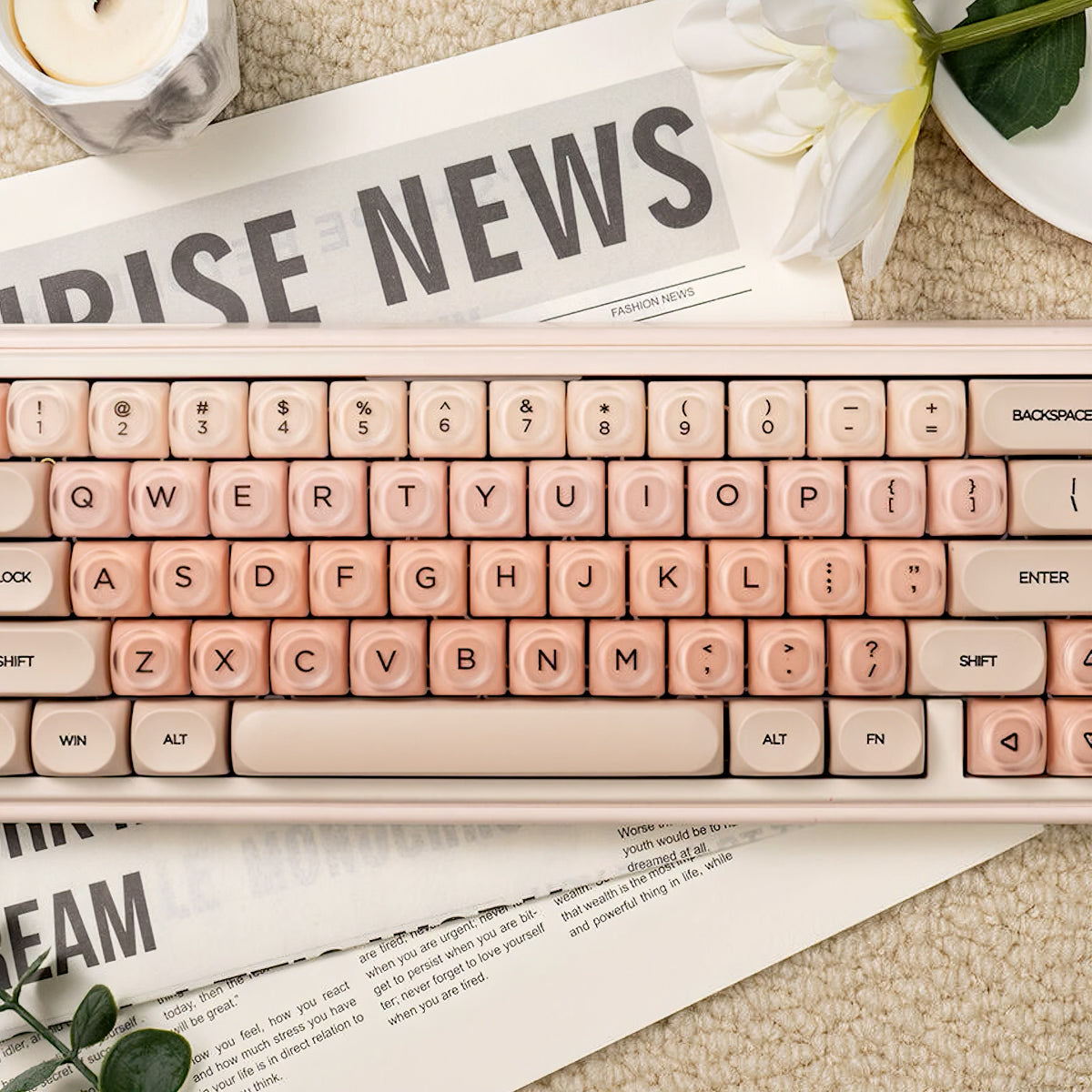 Beige Pink Keycaps Set for Mechanical Keyboard, Gradient Makeup Foundation Theme, MOA Keycap Sets