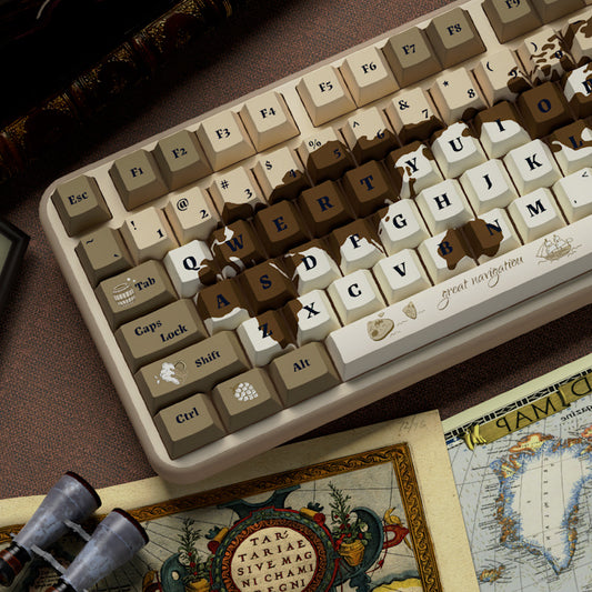 Limited Edition Old World Exploration Theme Keycaps Set for Mechanical Keyboard, Vintage Map Design Cherry Keycaps