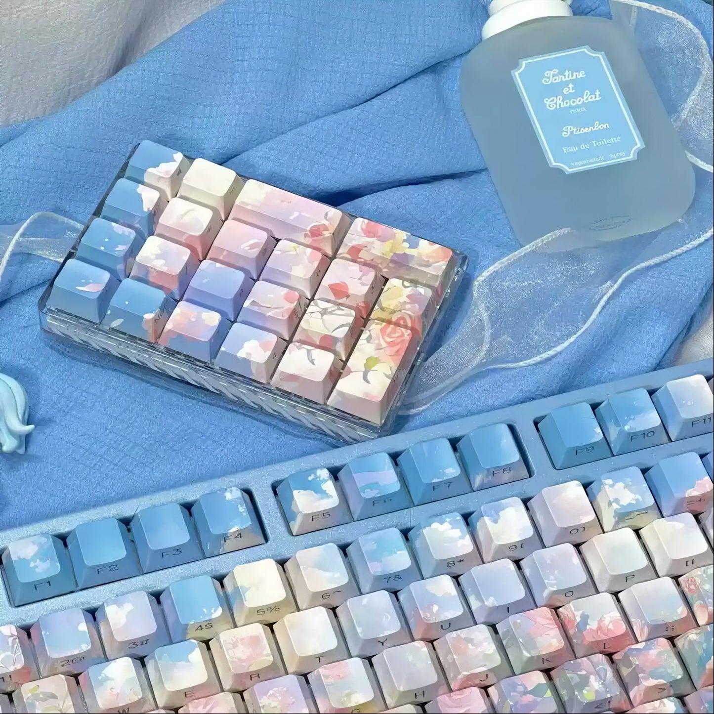 Pre-order Rose Garden Keycaps Set for Mechanical Keyboard, Cherry Profile Side-Engraved Pastel Floral Theme Cherry Keycaps