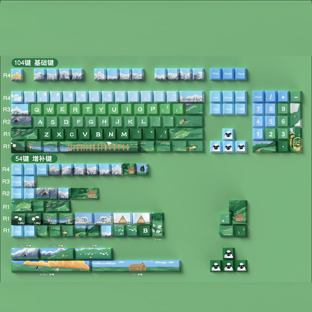 Limited Edition Alpine Landscape Keycaps Sets, MDA/Cherry Profile Keycaps for Mechanical Keyboard