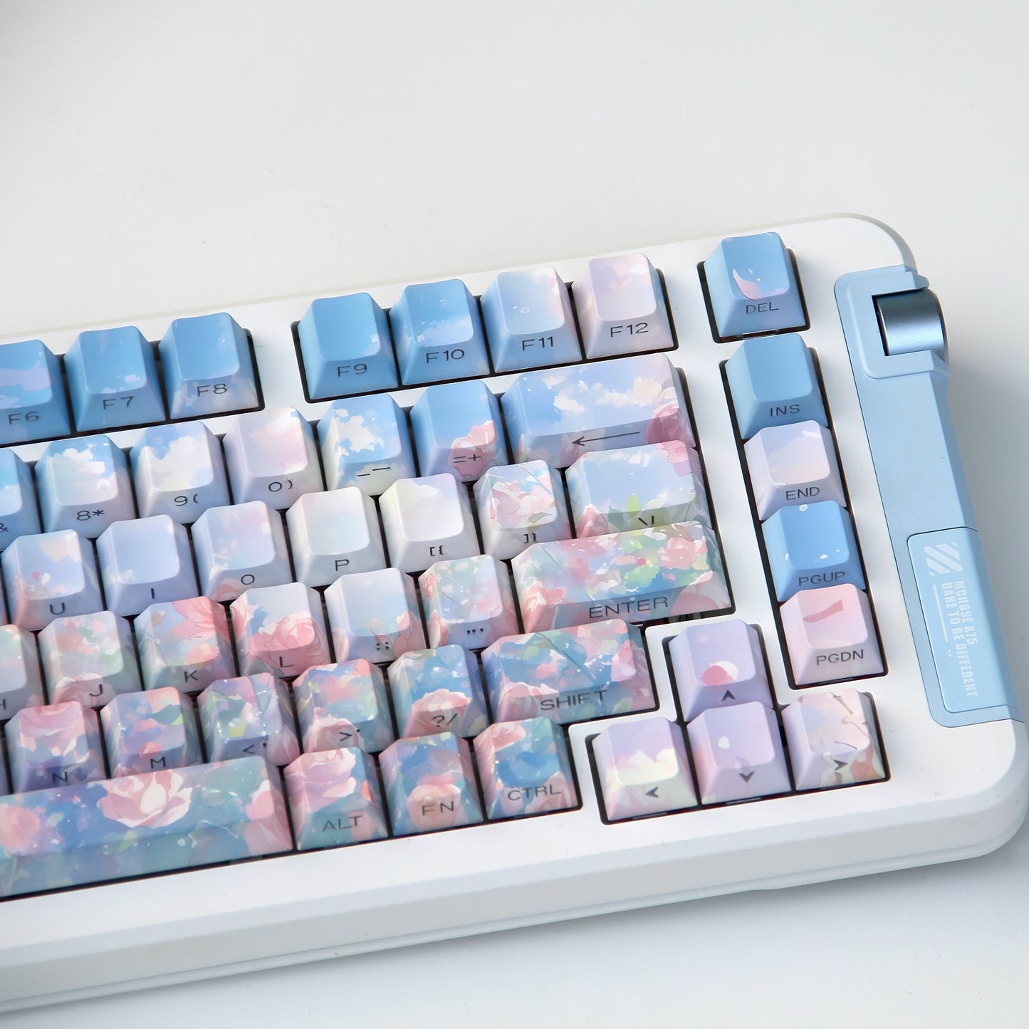 Pre-order Rose Garden Keycaps Set for Mechanical Keyboard, Cherry Profile Side-Engraved Pastel Floral Theme Cherry Keycaps