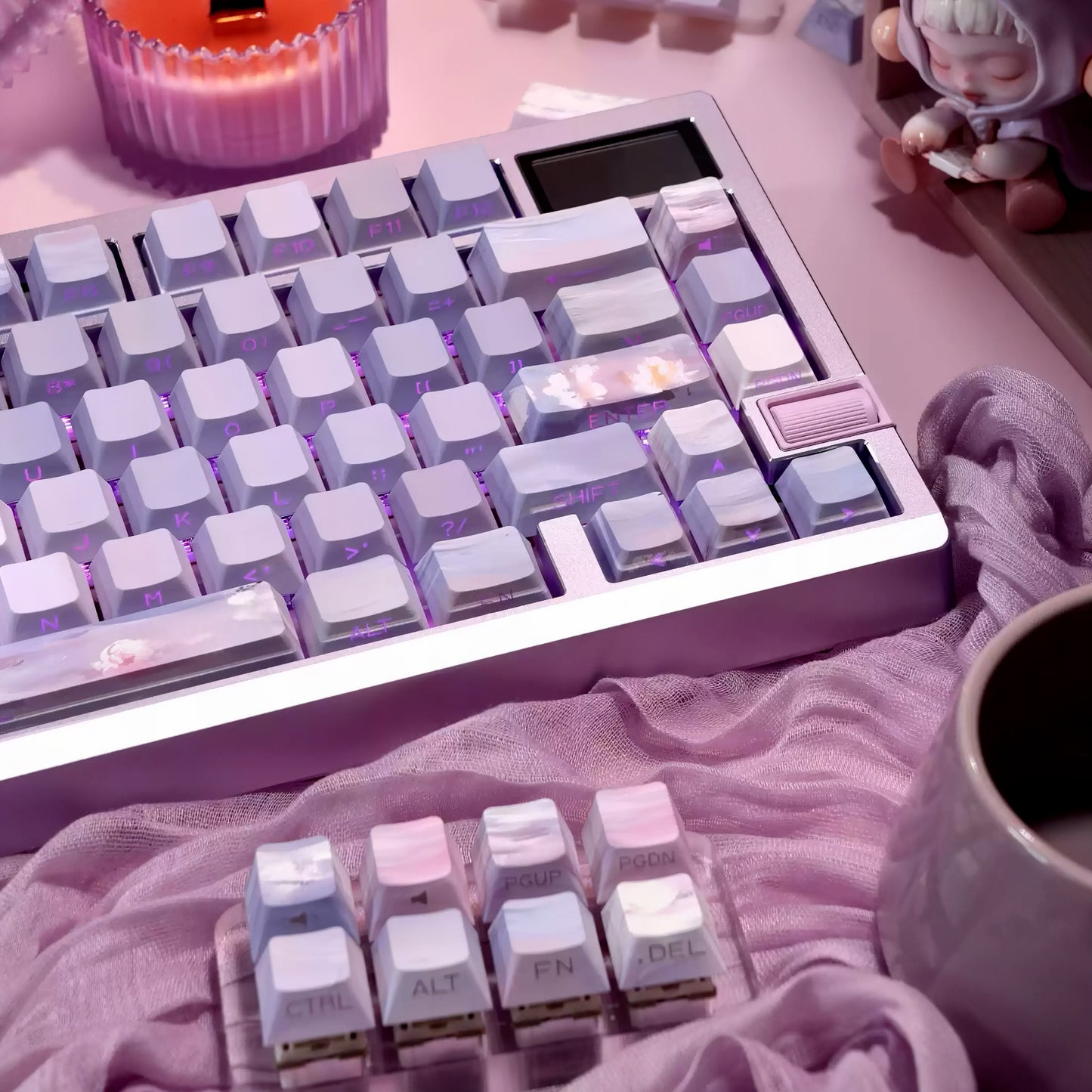 Pre-order Monet Water Lilies Keycaps Set for Mechanical Keyboard, Cherry Profile Side-Engraved Impressionist Art Pastel Purple Keycap