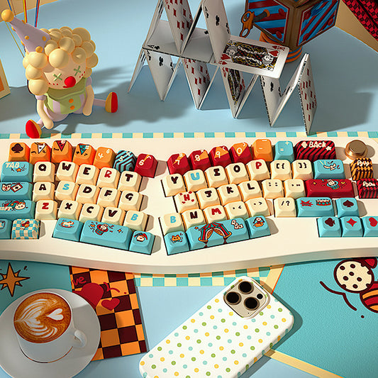 Limited Edition Kawaii Cat Circus Keycaps Set, Cute Cartoon MDA Keycaps for Mechanical Keyboard