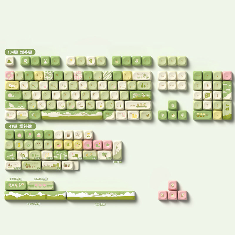Limited Edition Green Nature Keycaps Set for Mechanical Keyboard, Mountain Stream & Wilderness Theme MCA Keycaps Set