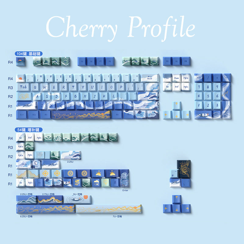 Limited Edition Lake and Mountain Scenery Keycaps Set, Aesthetic Landscape Themed Cherry Keycaps for Mechanical Keyboard