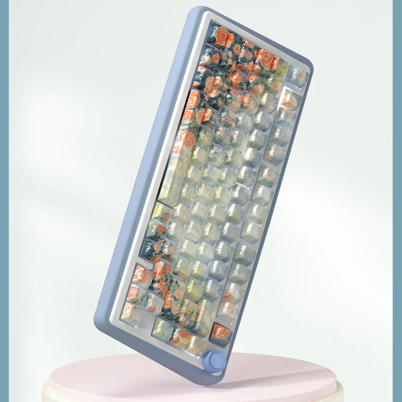 Limited Edition Sunset Flowers Themed Keycaps Set, Cherry Profile Side-Engraved Keycaps for Mechanical Keyboard