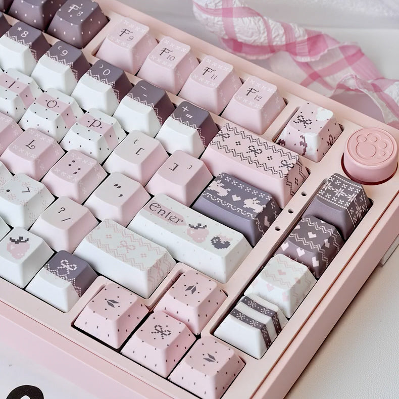 Strawberry Bunny Keycaps Cute Pink White Cherry Keycap Set for Mechanical Keyboard