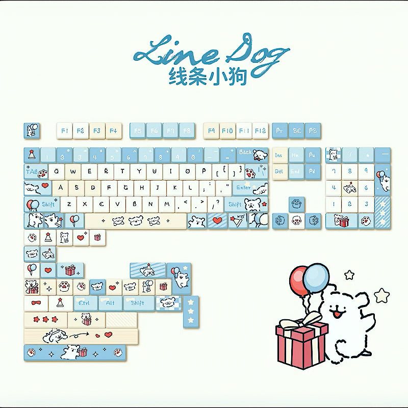 Cute Maltese Dog Keycaps Set, Cartoon Themed MOA Keycaps for Mechanical Keyboard