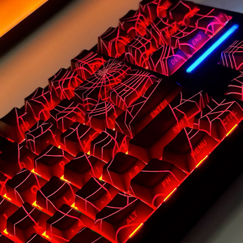 Spider Web Keycaps Set for Mechanical Keyboard, Backlit Shine-Through Cherry Keycaps