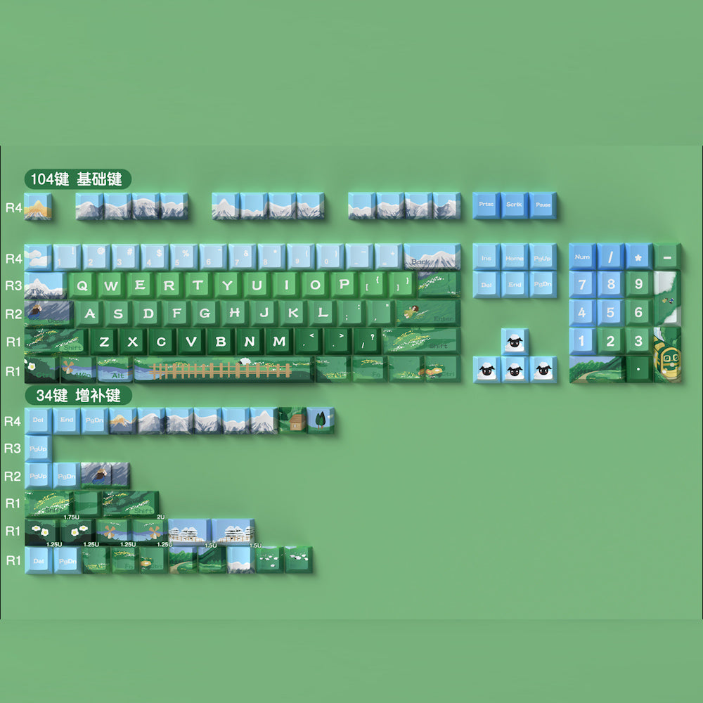 Limited Edition Alpine Landscape Keycaps Sets, MDA/Cherry Profile Keycaps for Mechanical Keyboard