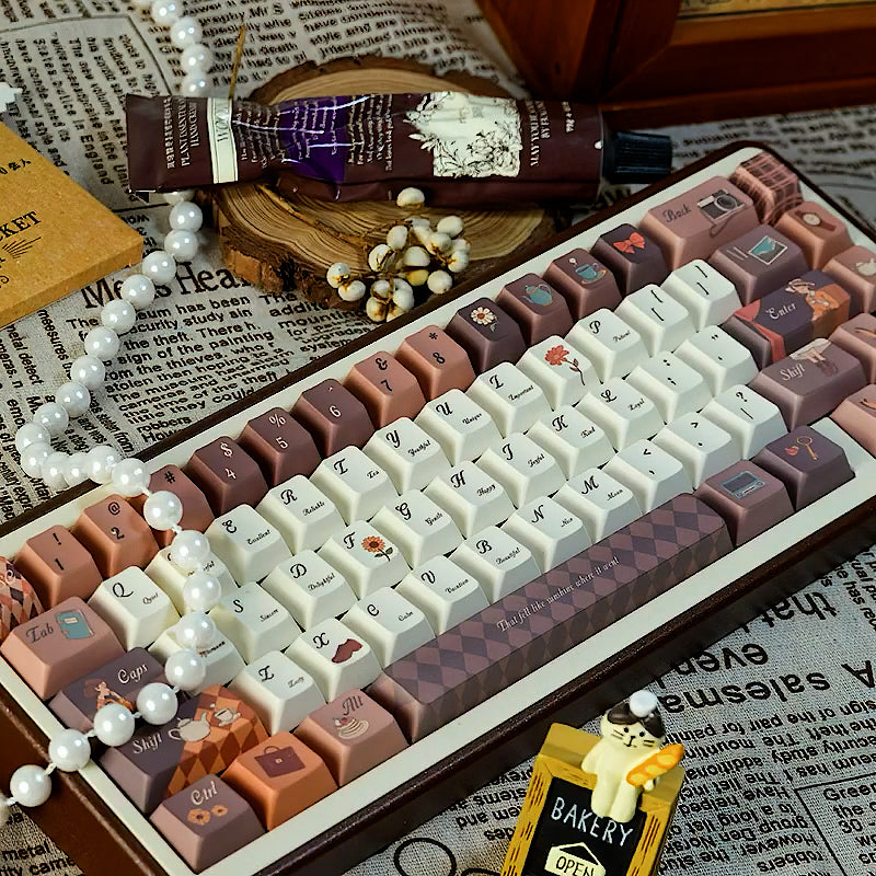 Brown Keycaps Set for Mechanical Keyboard, Retro Aesthetic Keycaps Set, Cherry Custom Keycaps for Autumn