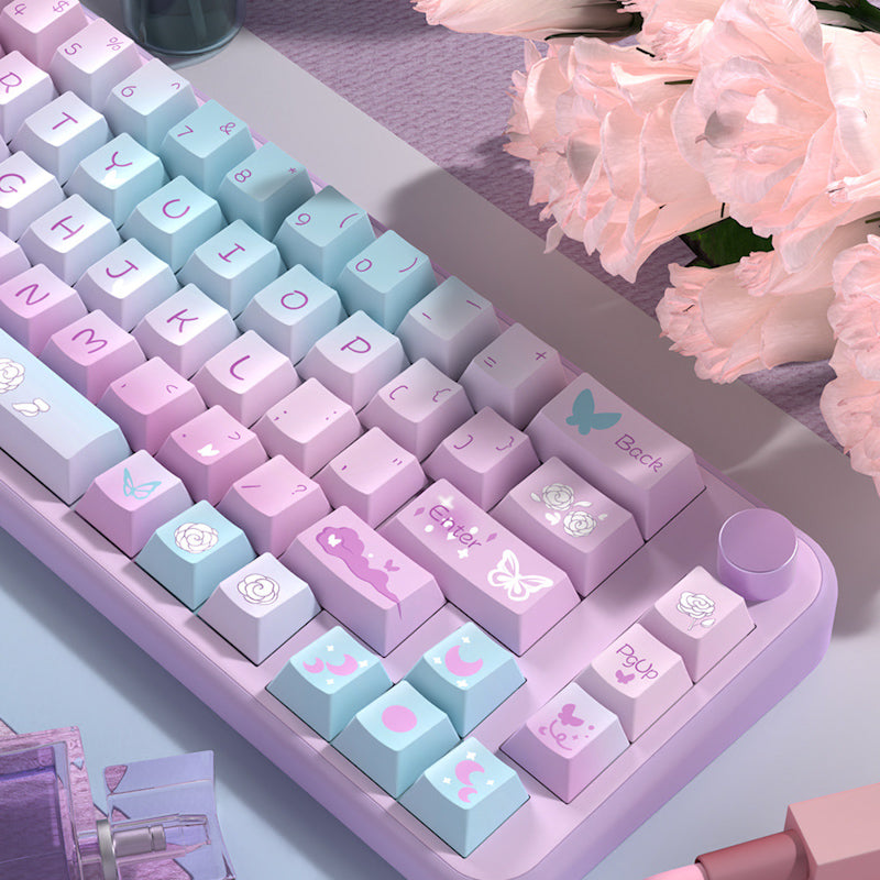 Limited Edition Dreamy Purple Butterfly Themed Keycaps Set, Cute Aesthetic MDA/Cherry Keycaps for Mechanical Keyboard