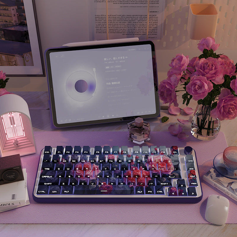 Limited Edition Monet's Garden Themed Keycaps Set, Cherry Profile Side-Engraved Keycaps for Mechanical Keyboard