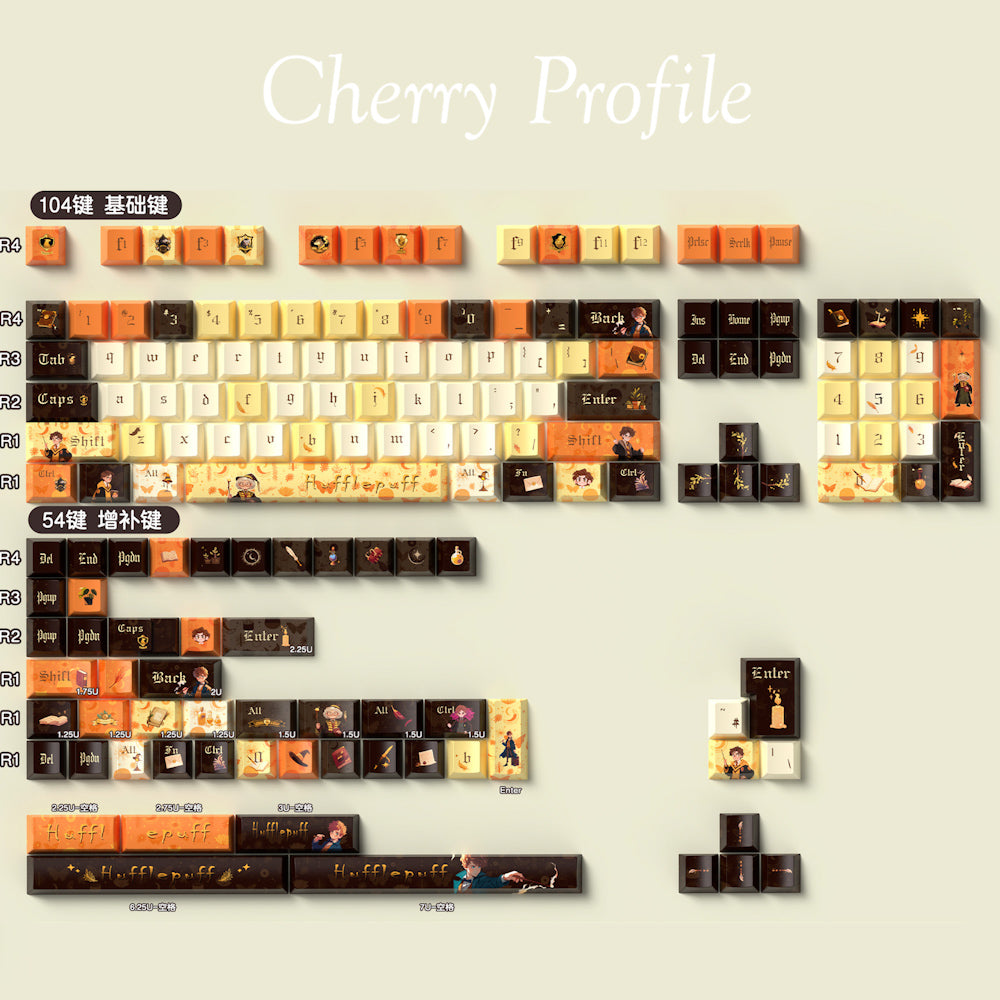 Limited Edition Harry Potter Hufflepuff Themed Keycaps Set, Cherry Keycaps for Mechanical Keyboard