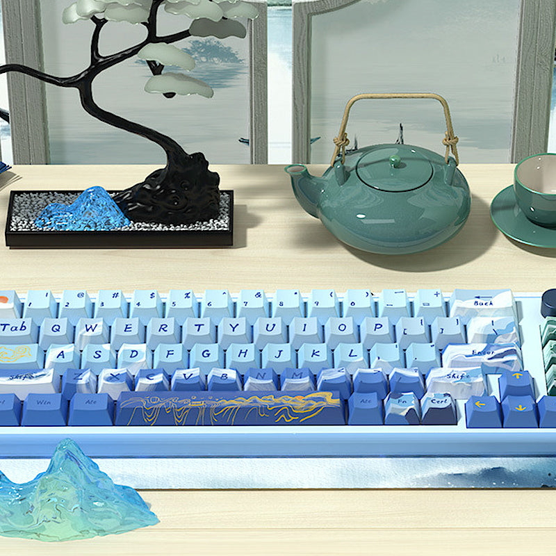 Limited Edition Lake and Mountain Scenery Keycaps Set, Aesthetic Landscape Themed Cherry Keycaps for Mechanical Keyboard