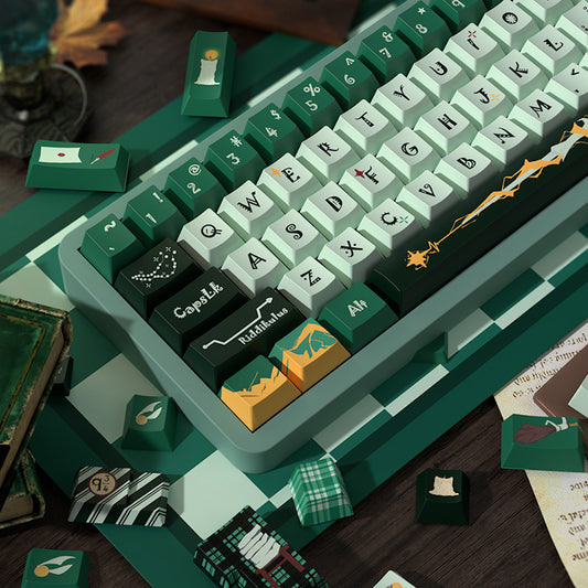 Limited Edition Harry Potter Slytherin Theme Keycaps Set for Mechanical Keyboard, Dark Green & Black Magic Wizard Style Cherry Keycaps Sets