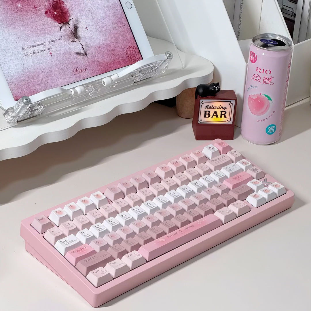 Pre-order Romantic Cherry Keycaps Set for Mechanical Keyboard, Pink/Blue Gradient Cute Pastel Theme Keycap
