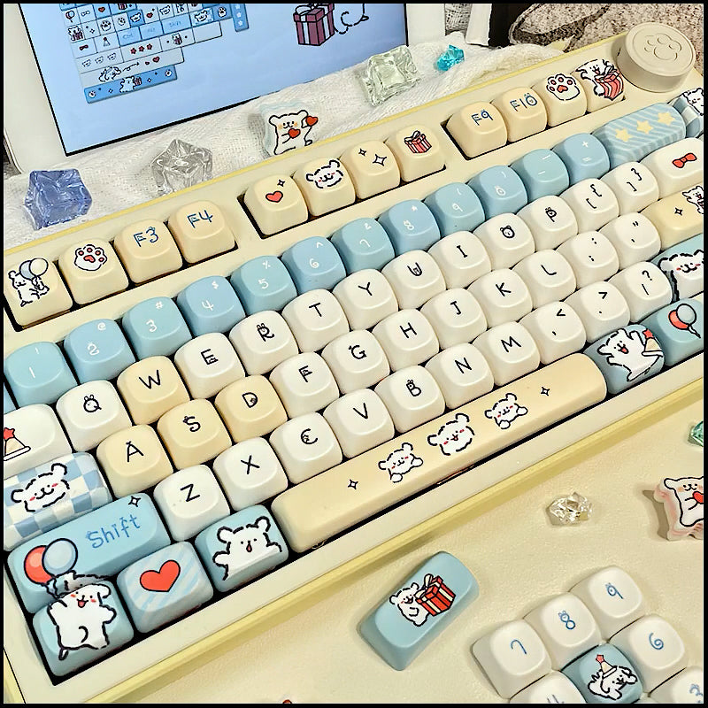 Cute Maltese Dog Keycaps Set, Cartoon Themed MOA Keycaps for Mechanical Keyboard