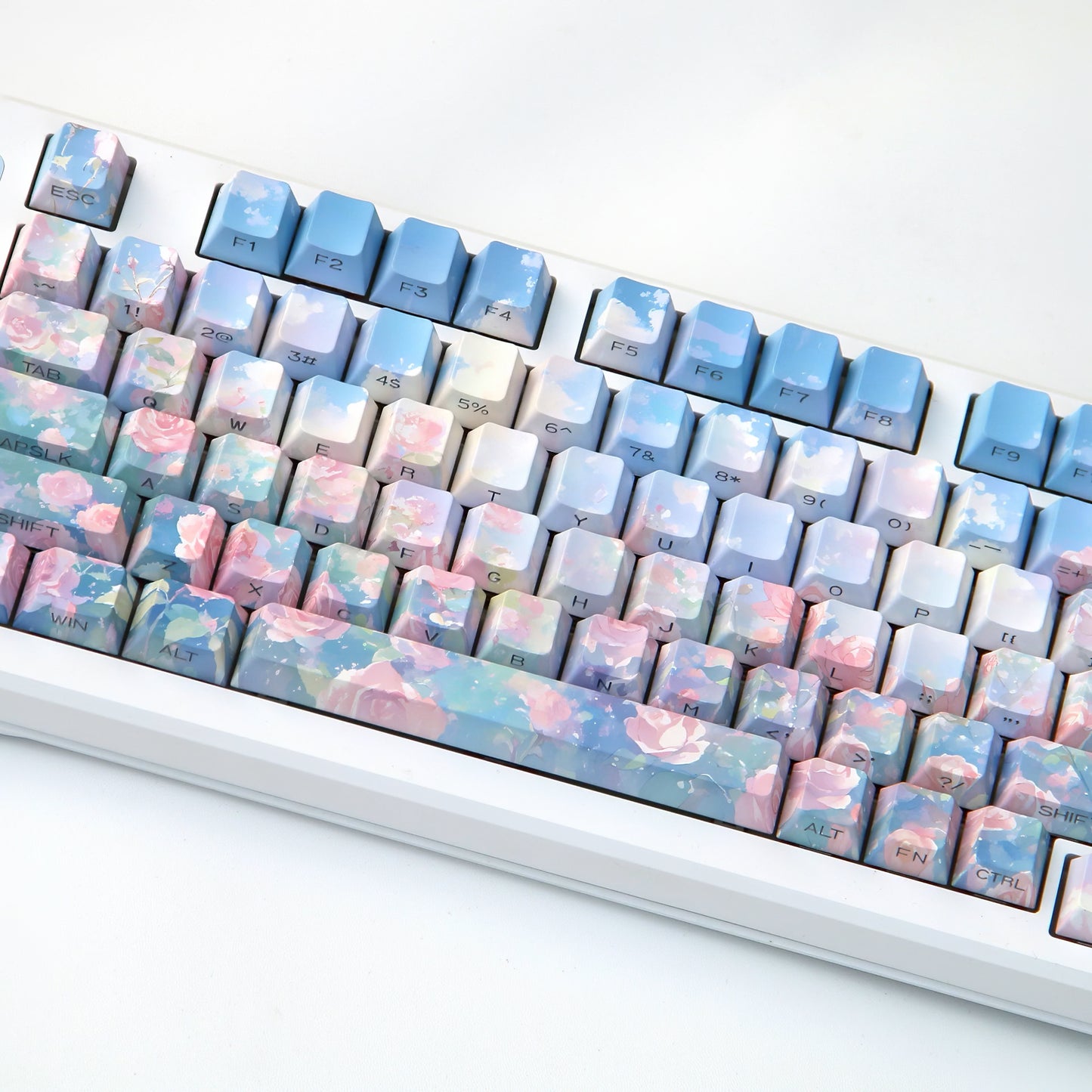Pre-order Rose Garden Keycaps Set for Mechanical Keyboard, Cherry Profile Side-Engraved Pastel Floral Theme Cherry Keycaps