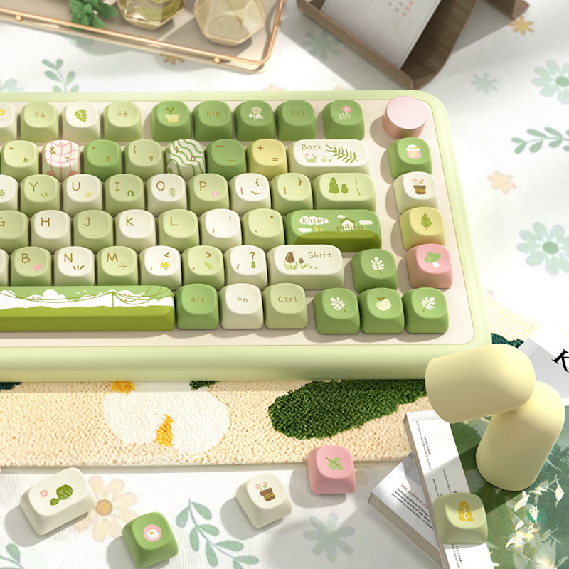 Limited Edition Green Nature Keycaps Set for Mechanical Keyboard, Mountain Stream & Wilderness Theme MCA Keycaps Set
