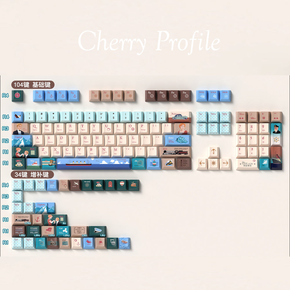 Limited Edition Titanic Themed Keycaps Set, MDA/Cherry Keycaps for Mechanical Keyboard