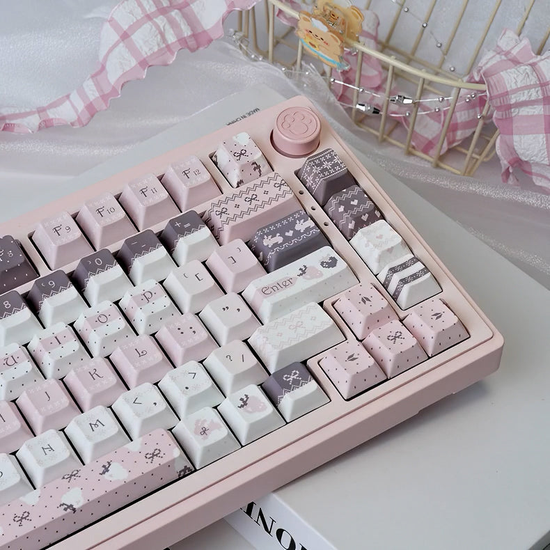 Strawberry Bunny Keycaps Cute Pink White Cherry Keycap Set for Mechanical Keyboard