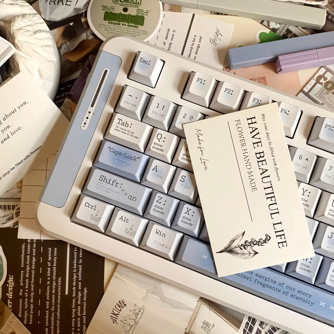 Pre-order Romantic Cherry Keycaps Set for Mechanical Keyboard, Pink/Blue Gradient Cute Pastel Theme Keycap