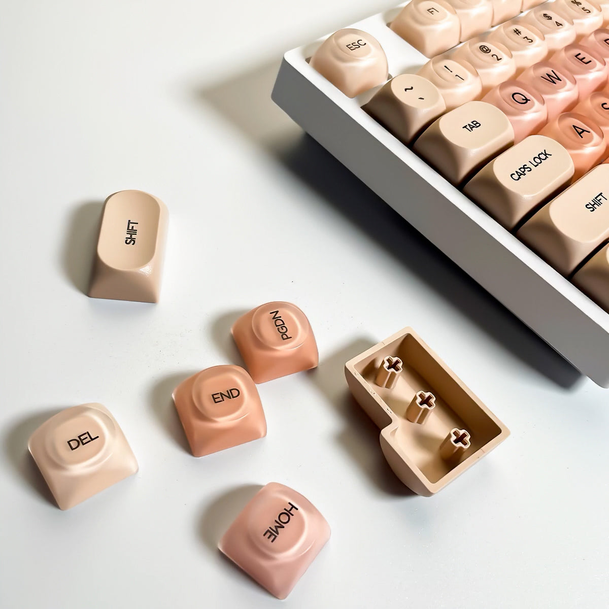 Beige Pink Keycaps Set for Mechanical Keyboard, Gradient Makeup Foundation Theme, MOA Keycap Sets