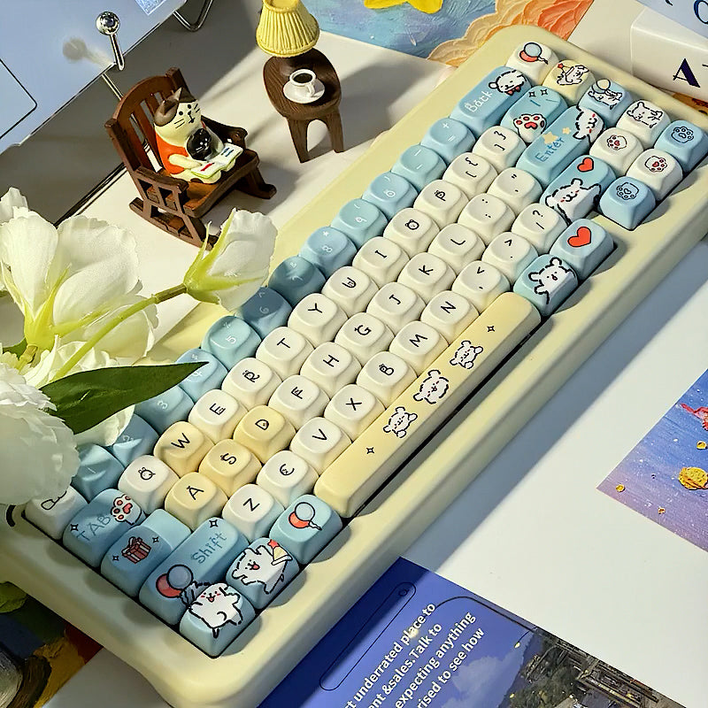 Cute Maltese Dog Keycaps Set, Cartoon Themed MOA Keycaps for Mechanical Keyboard