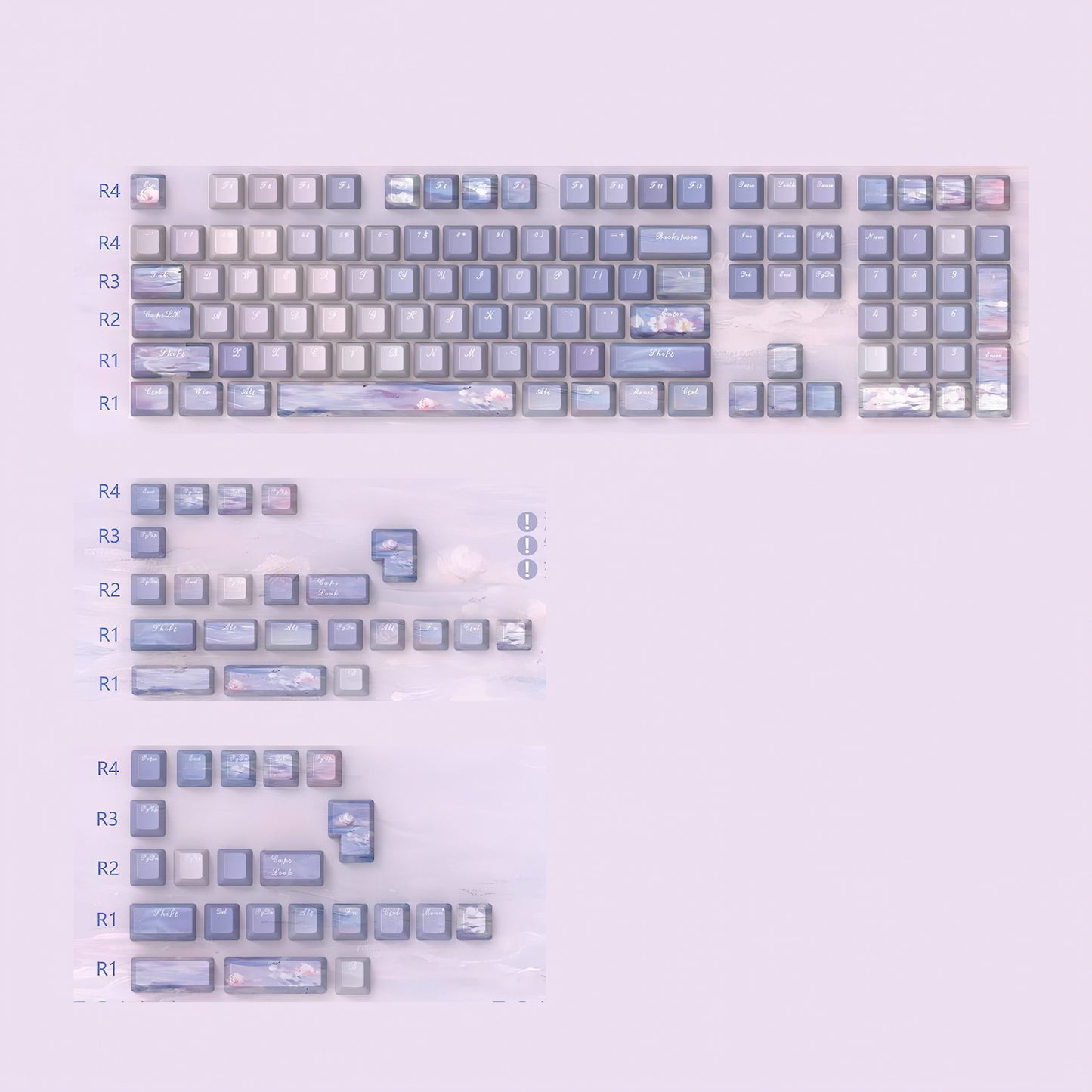 Pre-order Monet Water Lilies Keycaps Set for Mechanical Keyboard, Cherry Profile Side-Engraved Impressionist Art Pastel Purple Keycap
