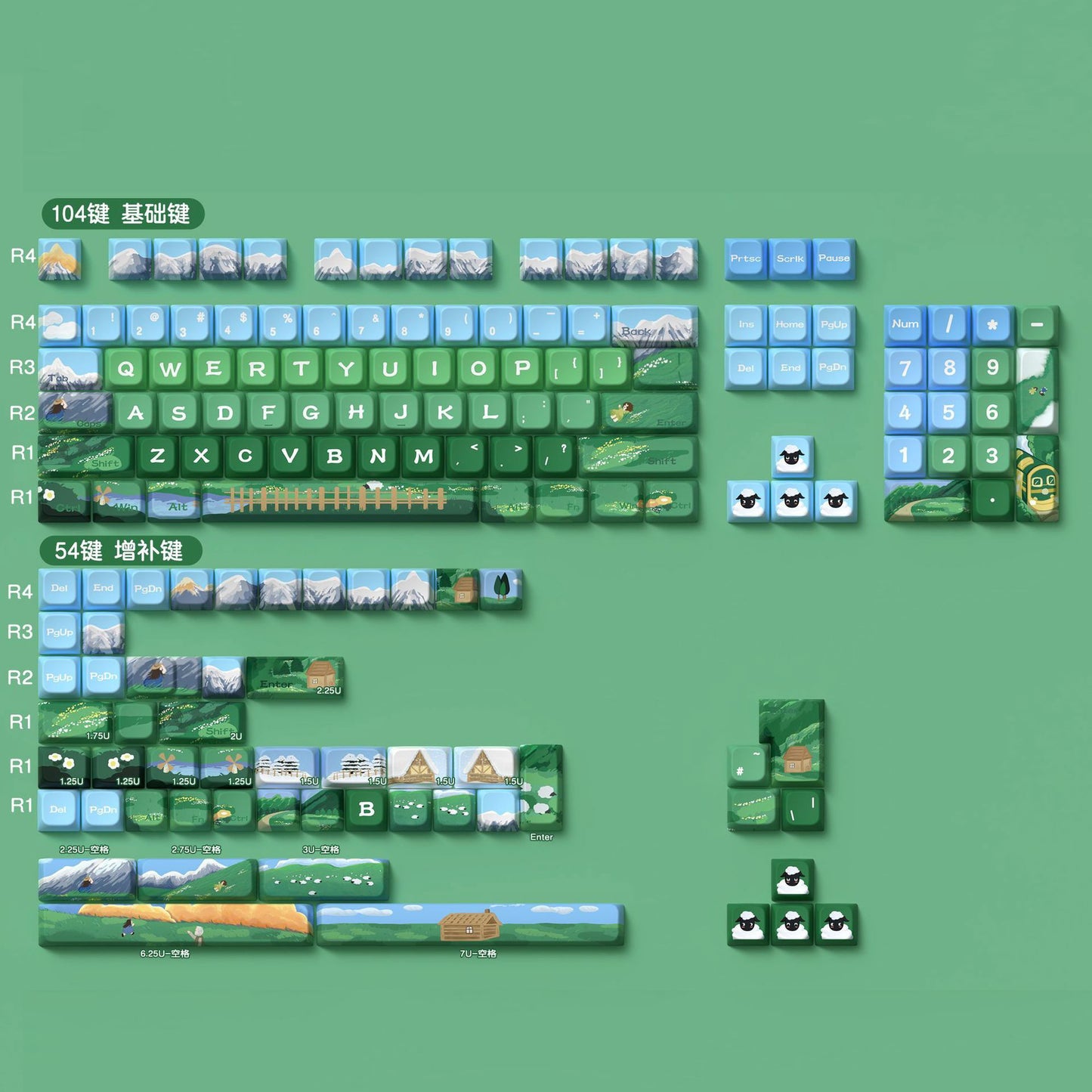 Limited Edition Alpine Landscape Keycaps Sets, MDA/Cherry Profile Keycaps for Mechanical Keyboard