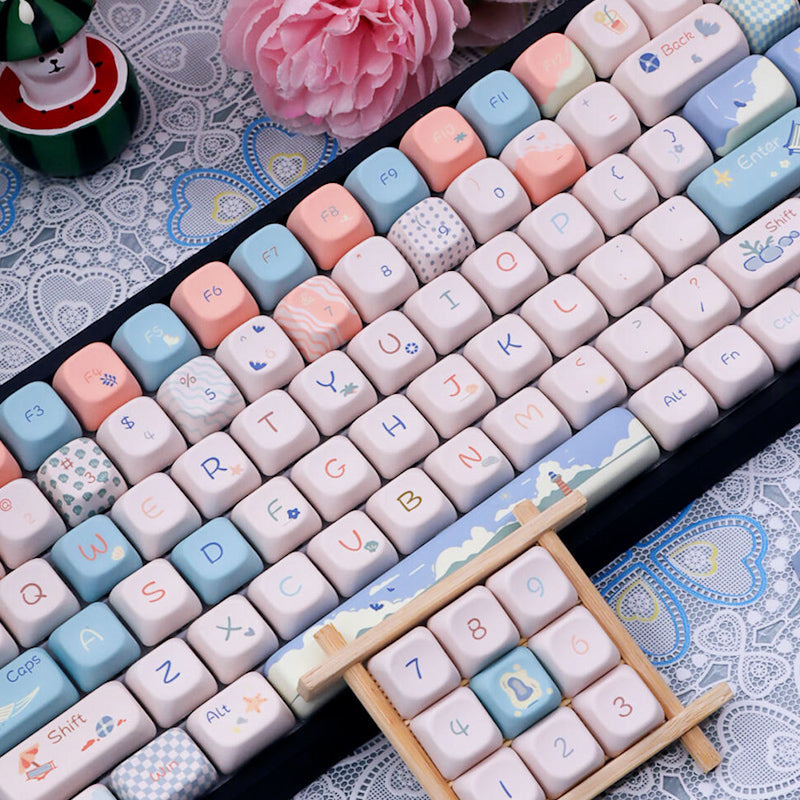 Limited Edition Beach Summer Themed Keycaps Set, Cute Coastal Cherry Keycaps for Mechanical Keyboard