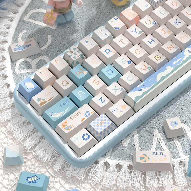 Limited Edition Beach Summer Themed Keycaps Set, Cute Coastal Cherry Keycaps for Mechanical Keyboard