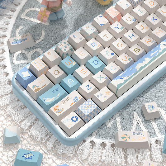 Limited Edition Beach Summer Themed Keycaps Set, Cute Coastal Cherry Keycaps for Mechanical Keyboard