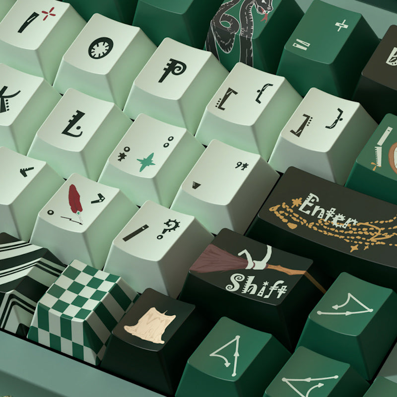 Limited Edition Harry Potter Slytherin Theme Keycaps Set for Mechanical Keyboard, Dark Green & Black Magic Wizard Style Cherry Keycaps Sets