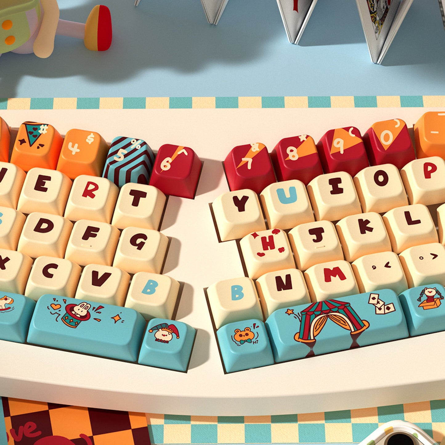 Limited Edition Kawaii Cat Circus Keycaps Set, Cute Cartoon MDA Keycaps for Mechanical Keyboard