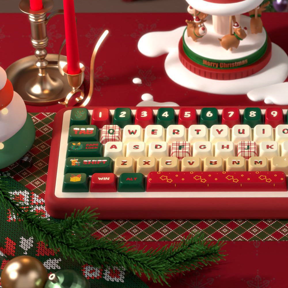 Limited Edition Christmas Night Keycaps Set for Mechanical Keyboard, Festive Red & Green Holiday Theme MDA/Cherry Keycaps Set